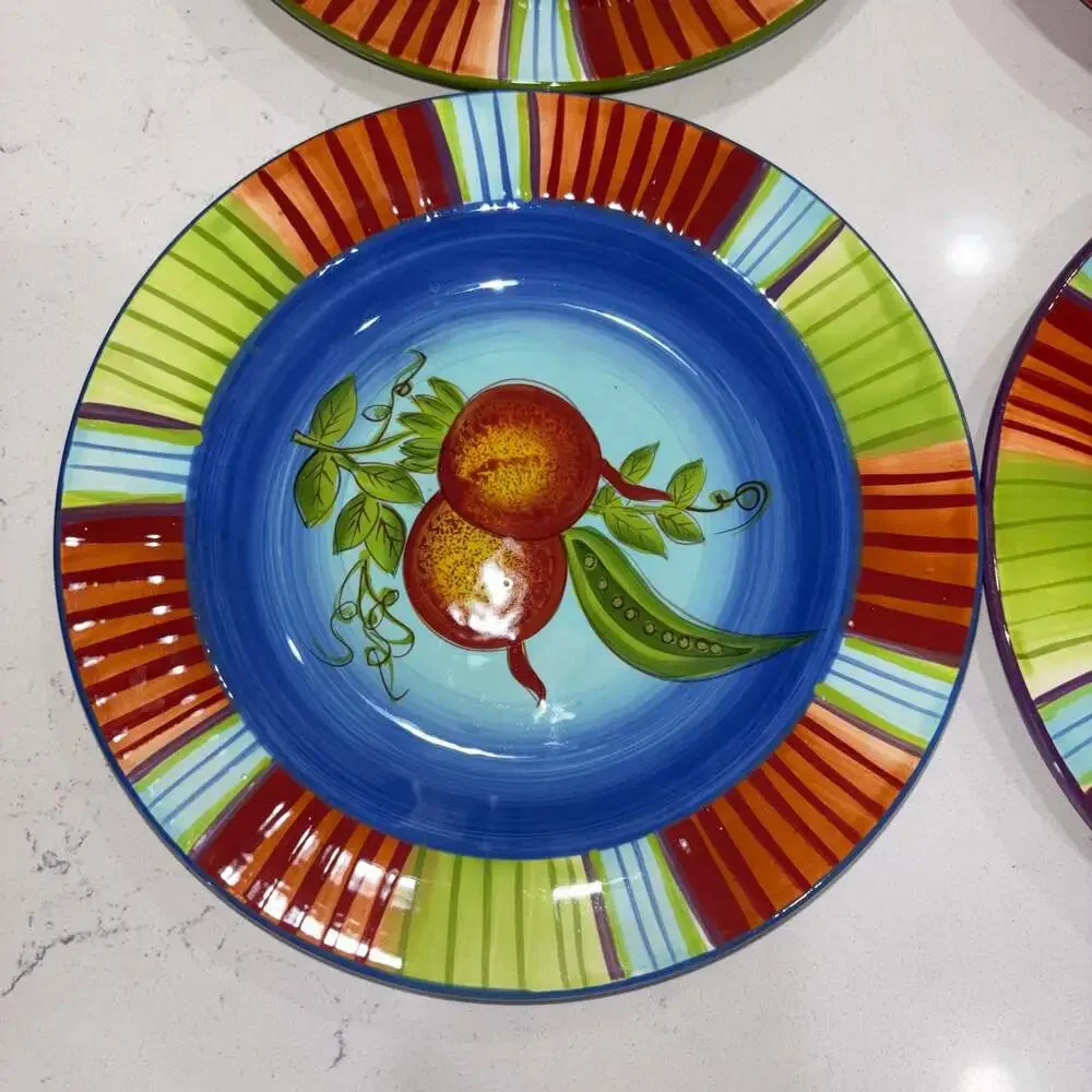 Laurie Gates Market Garden Set of 4 Assorted Vegetable Dinner Plates